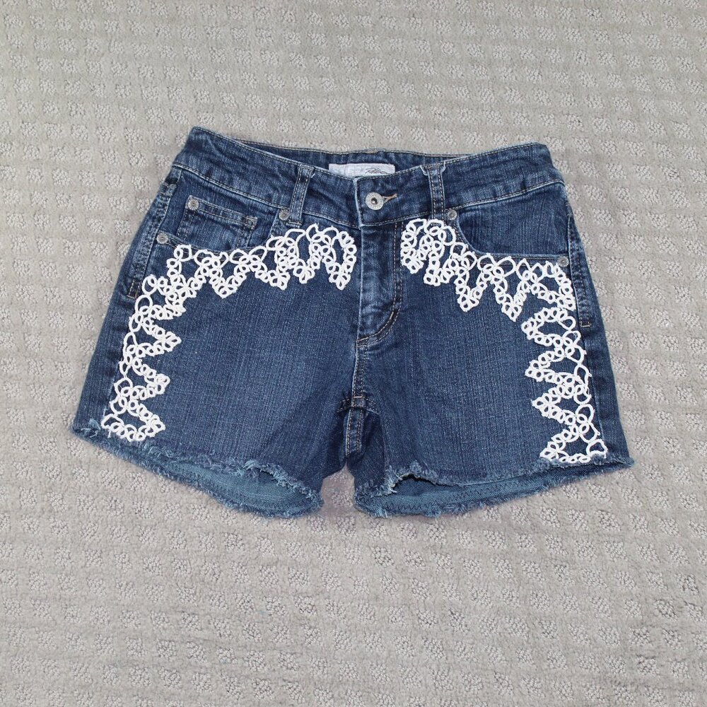 Chicos Platinum Blue Jean Shorts Women's Chicos 00 / US 2 Cut Off Embellished